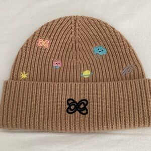 Tan  Ann Andelman Beanie with Embroidered Accents